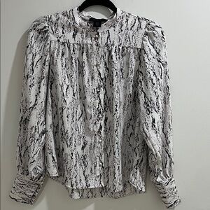 Maison Cinqcent Women’s Blouse XS Snake Print Button Down Puff Sleeve Oversized